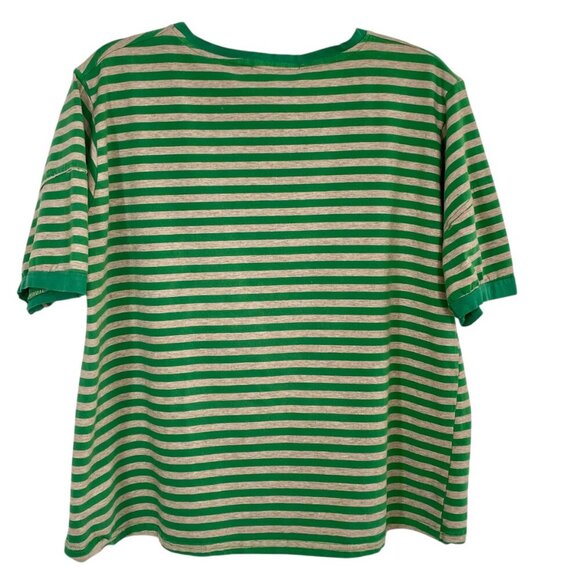 yifuqin Green & Tan Striped Boxy Short Sleeve Tee Preppy European Coastal XXL - Picture 3 of 16